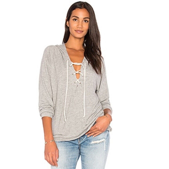 Michael Lauren Tops - Michael Lauren Women Medium Carson L/S‎ Lace Up Front Hoodie Gray New